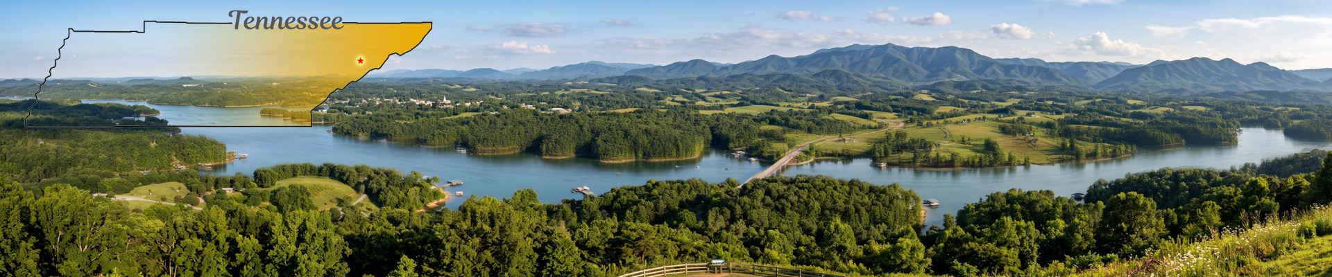 Scenic overview of Dandridge, Tennessee and Douglas Lake