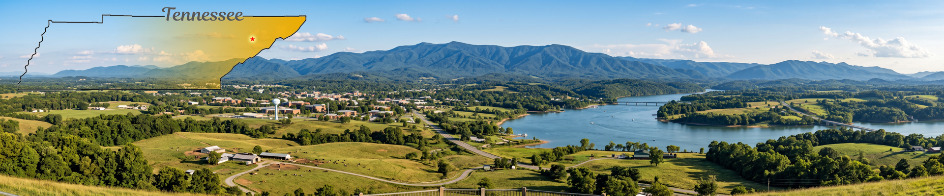 Aerial view of Jefferson City, Tennessee and the surrounding landscape