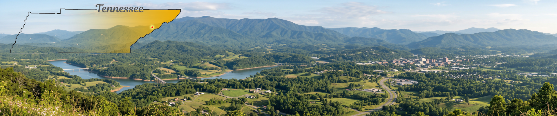 Scenic overview of Sevierville, Tennessee and the Smoky Mountains